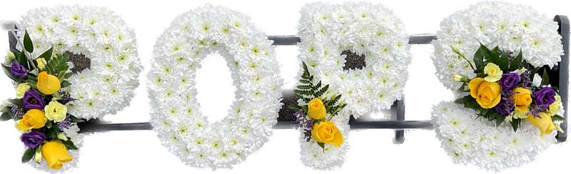Floral funeral lettering spelling out pops