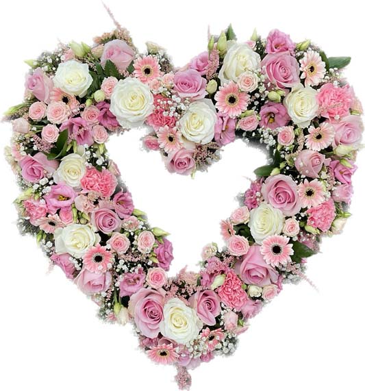 Pink, green and white floral heart