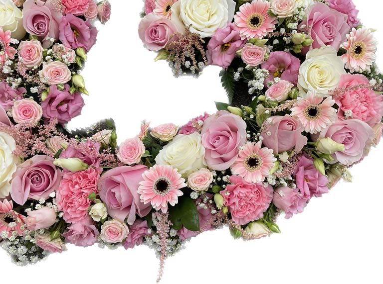 Pink, green and white floral heart
