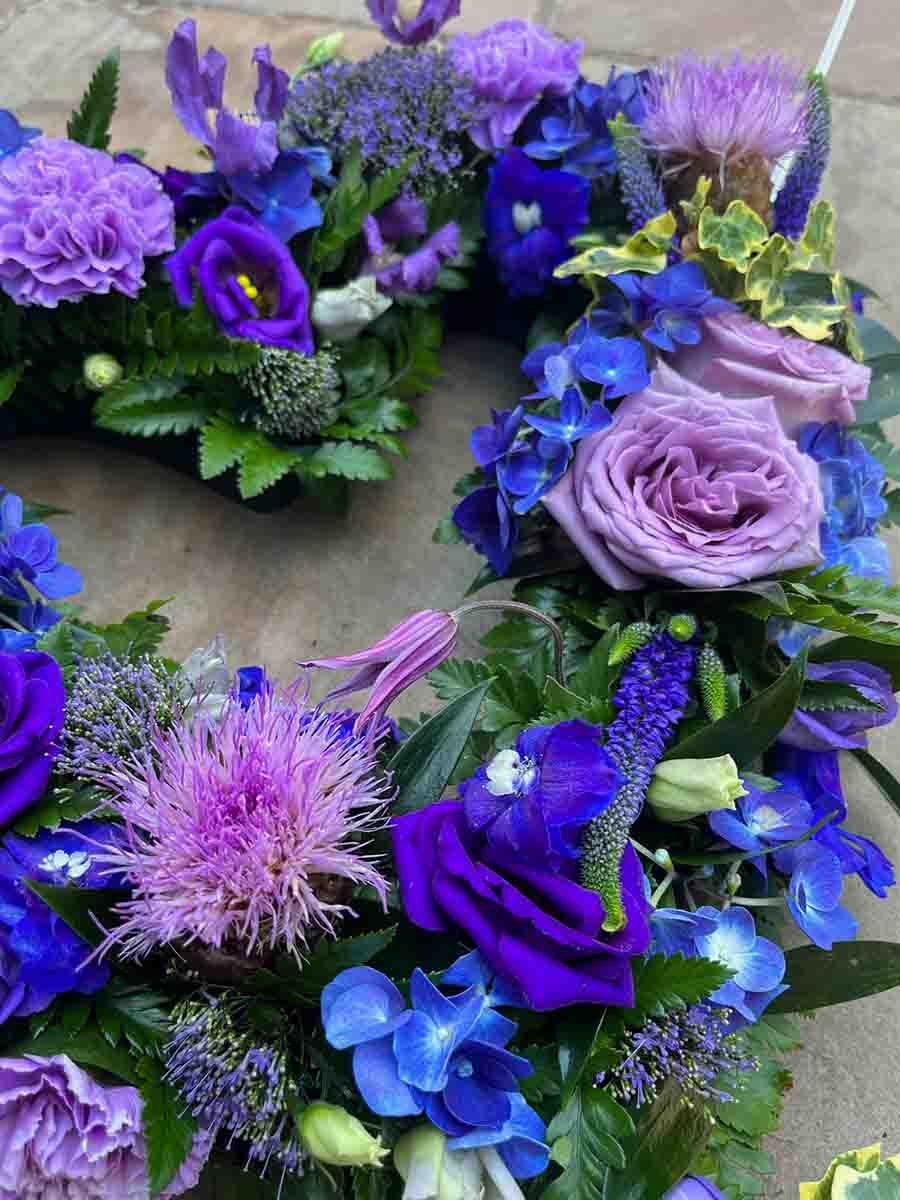 Purple and Green Funeral Flower heart